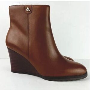 NEW Ralph Lauren Shaley Calfskin Wedge Bootie